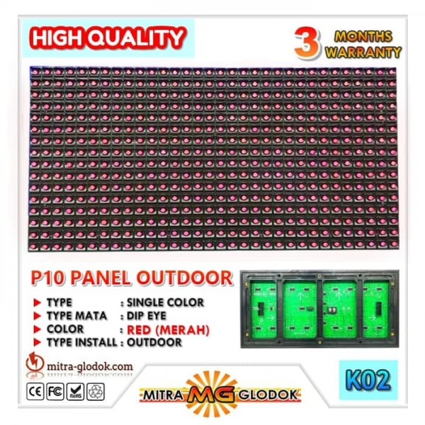 Panel Modul P10 DIP Outdoor Single Color | RED - MERAH - High Quality